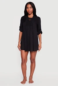 Crochet Detail Tabbed Sleeve Swim Cover Up