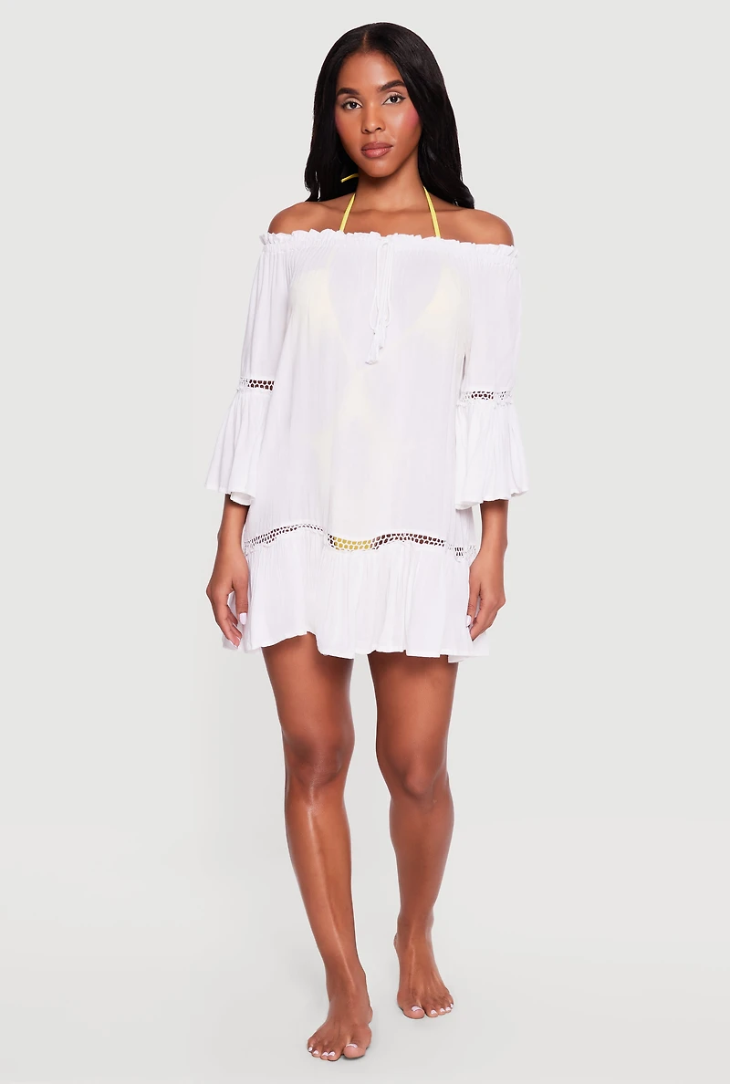 Crochet Detail Off The Shoulder Swim Cover Up