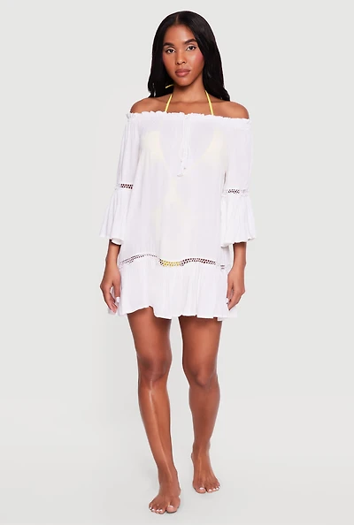 Crochet Detail Off The Shoulder Swim Cover Up