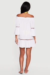 Crochet Detail Off The Shoulder Swim Cover Up
