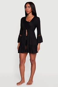 Bell Sleeve Tiered Tie Front Cover Up Kimono