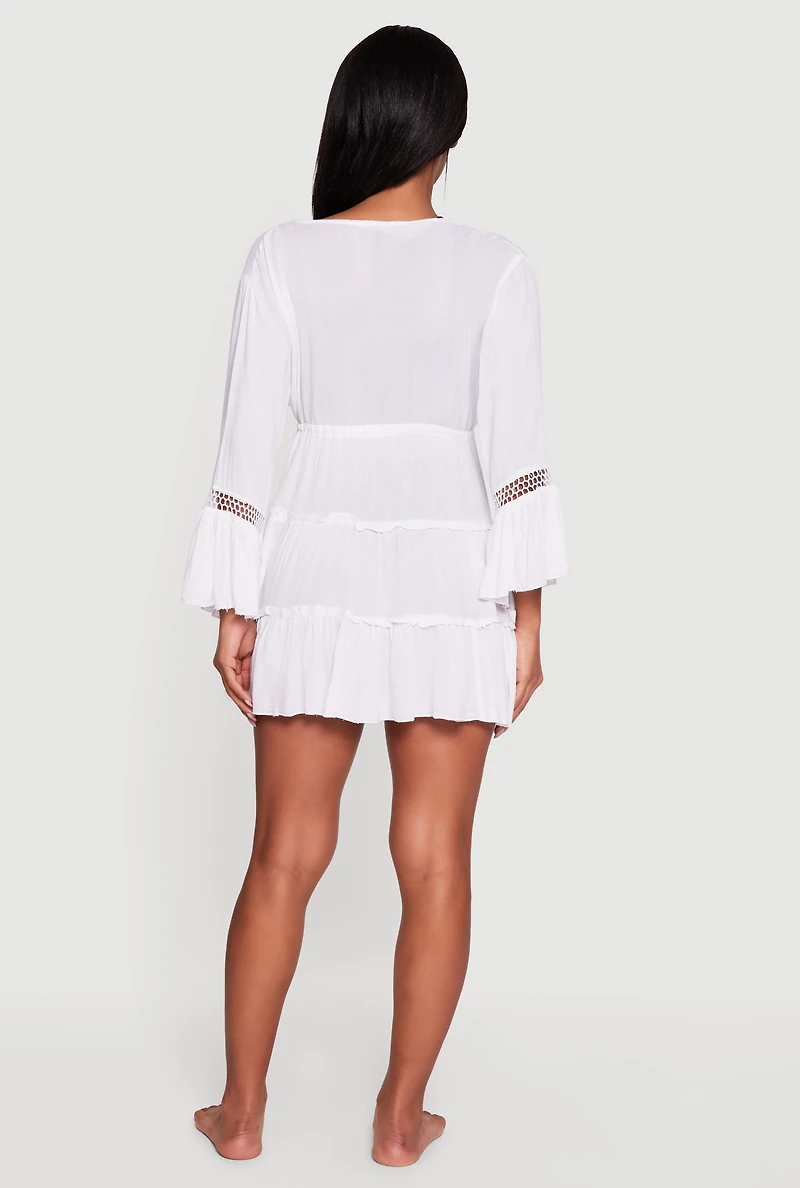 Bell Sleeve Tiered Tie Front Cover Up Kimono