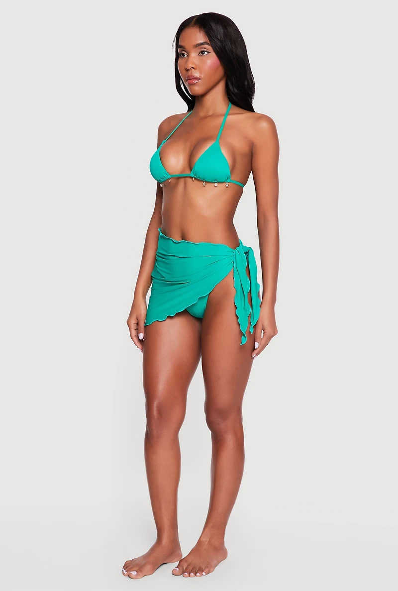Lettuce Edge Side Tie Sarong Cover Up