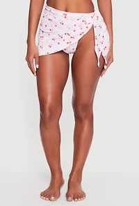 Gingham Cherry Print Side Tie Sarong Cover Up