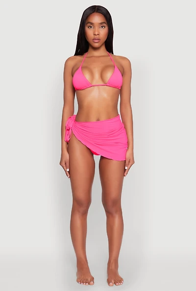 Womens Lettuce Edge Side Tie Sarong Cover Up, Pink, Size M