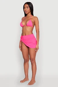 Womens Lettuce Edge Side Tie Sarong Cover Up, Pink, Size M