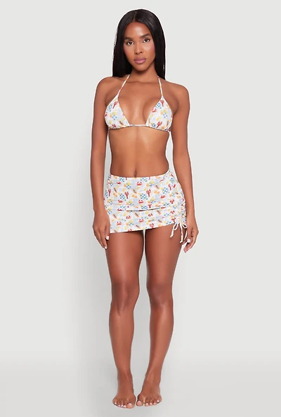 Tropical Printed Pattern Side Tie Cover Up