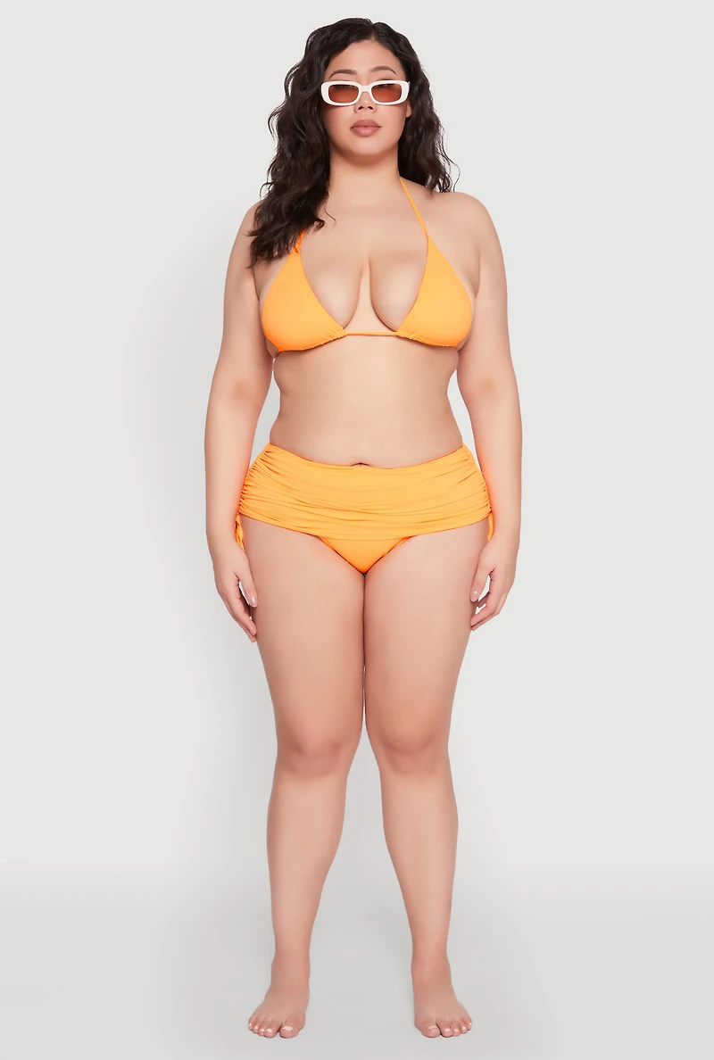 Womens Plus Size Drawstring Side Swim Skirt, Orange, Size 2X