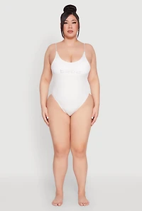 Womens Plus Bebe Rhinestone One Piece Swimsuit, 1X