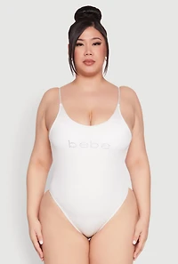 Womens Plus Bebe Rhinestone One Piece Swimsuit, 1X