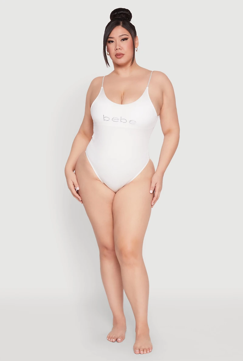 Womens Plus Bebe Rhinestone One Piece Swimsuit, 1X