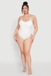 Womens Plus Bebe Rhinestone One Piece Swimsuit, 1X
