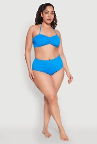Womens Plus Size Twist Front Swim Bandeau Bikini Top, Blue, Size 1X