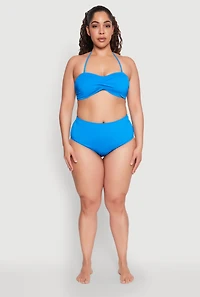 Womens Plus Size Twist Front Swim Bandeau Bikini Top, Blue, Size 2X