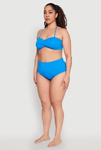 Womens Plus Size Twist Front Swim Bandeau Bikini Top, Blue, Size 3X