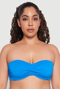 Womens Plus Size Twist Front Swim Bandeau Bikini Top, Blue, Size 2X