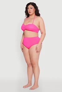 Womens Plus Size Twist Front Halter Bandeau Bikini Top, Pink, Size 2X