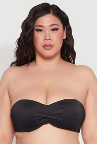 Womens Plus Size Halter Neck Bandeau Bikini Top, Black, Size 1X