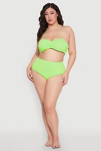 Plus Solid Halter Neck Bandeau Bikini Top