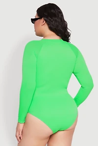 Womens Plus Zip Front Rash Guard One Piece Swimsuit, 1X