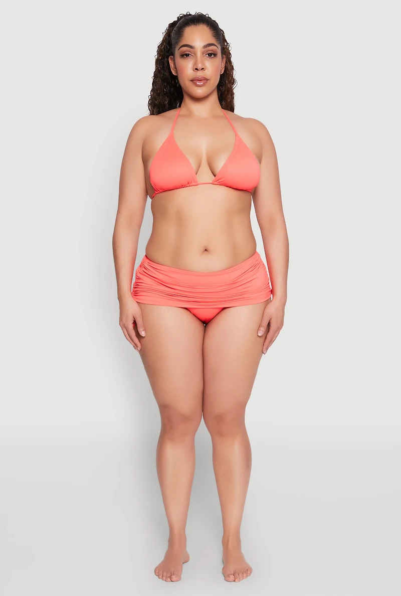 Womens Plus Size Side Ruched Swim Skirt, Pink, Size 2X