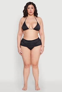 Womens Plus Size Drawstring Ruched Swim Skirt, Black, Size 1X