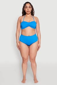 Womens Plus Size Swim High Waist Bikini Bottoms, Blue, Size 2X