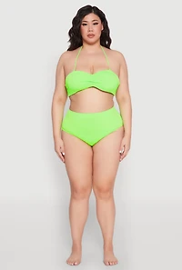 Womens Plus Size Neon High Waist Swim Bikini Bottoms, Green, Size 1X