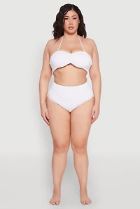 Womens Twist Front Halter Neck Bandeau Bikini Top, White, Size 2X