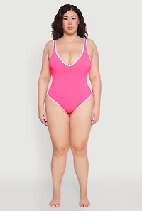 Plus Contrast Trim One Piece Swimsuit