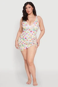 Plus Turtle Tropical Floral Print Sarong Cover Up