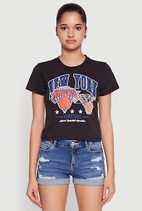Womens NBA New York Knicks Cropped Tee, Black, Size L
