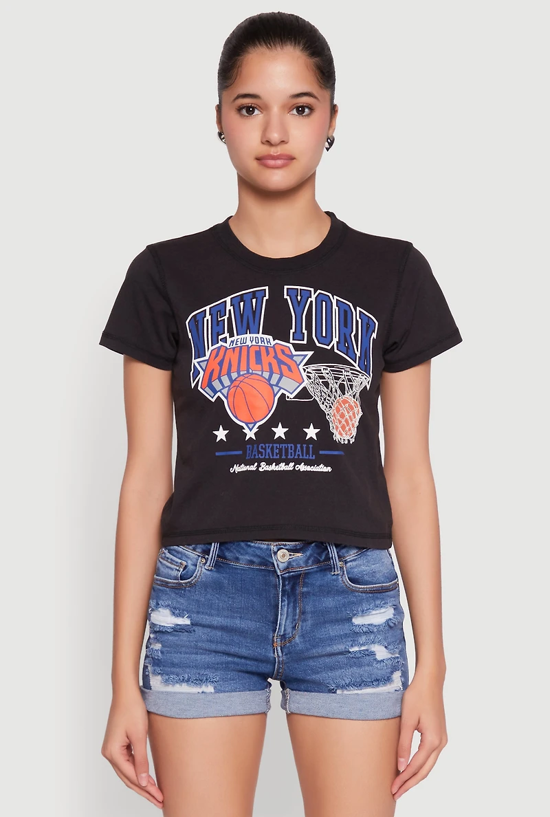 Womens NBA New York Knicks Cropped Tee, Black, Size XL