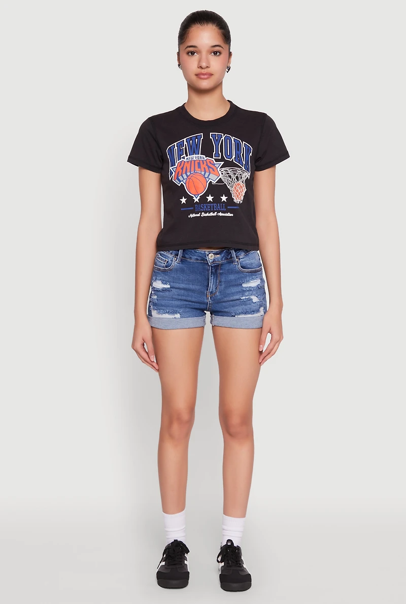 Womens NBA New York Knicks Cropped Tee, Black, Size XL