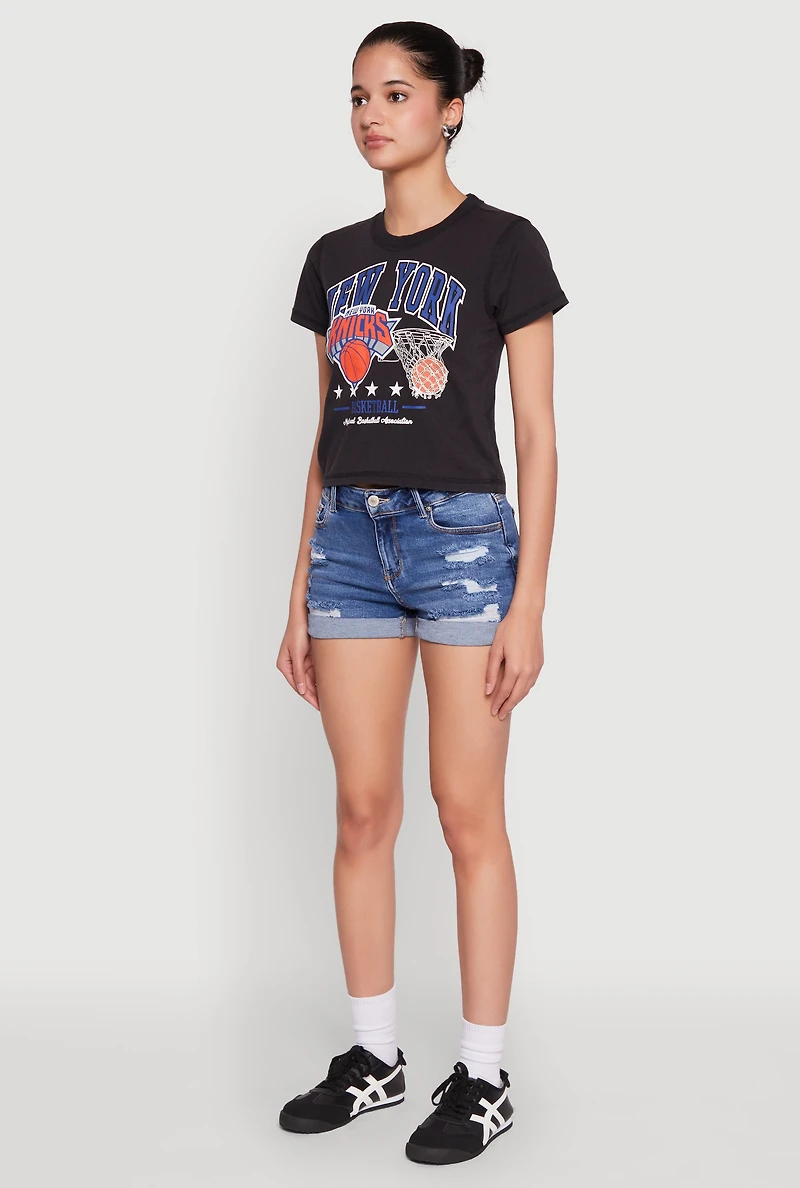 Womens NBA New York Knicks Cropped Tee, Black, Size XL