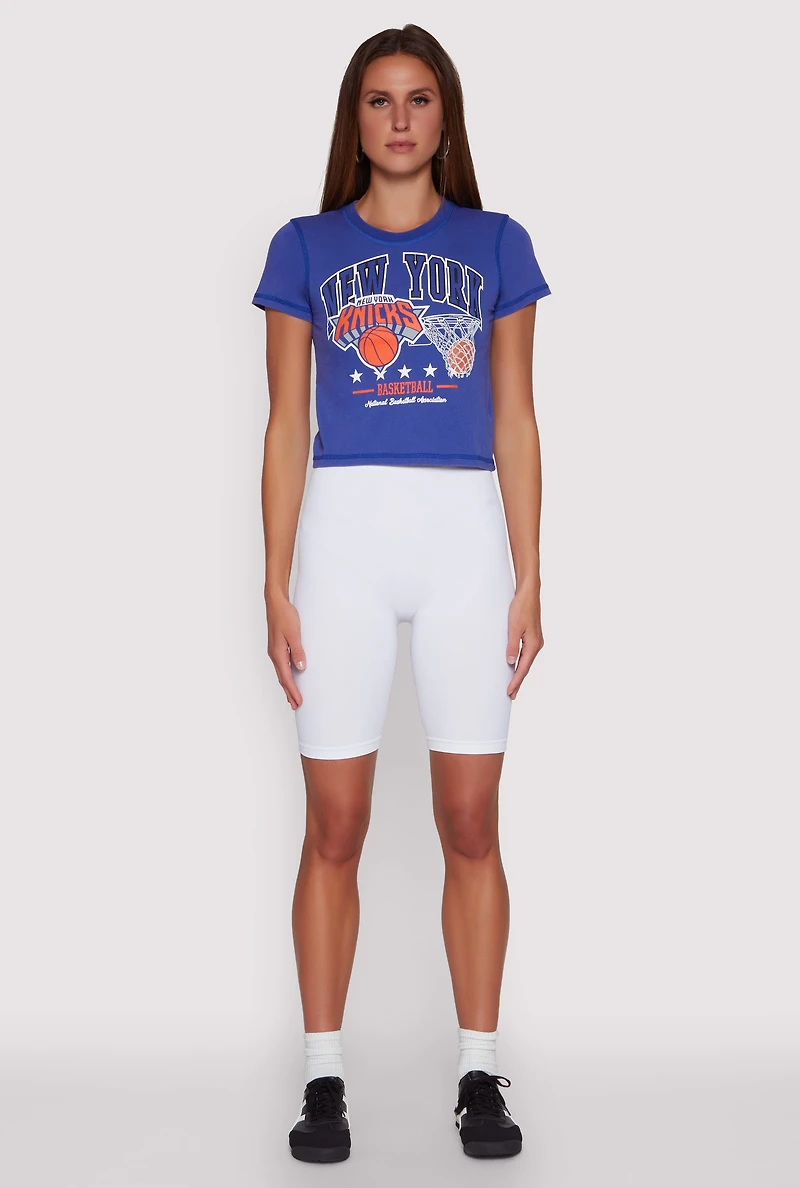 Womens NBA New York Knicks Crop Top, Blue,