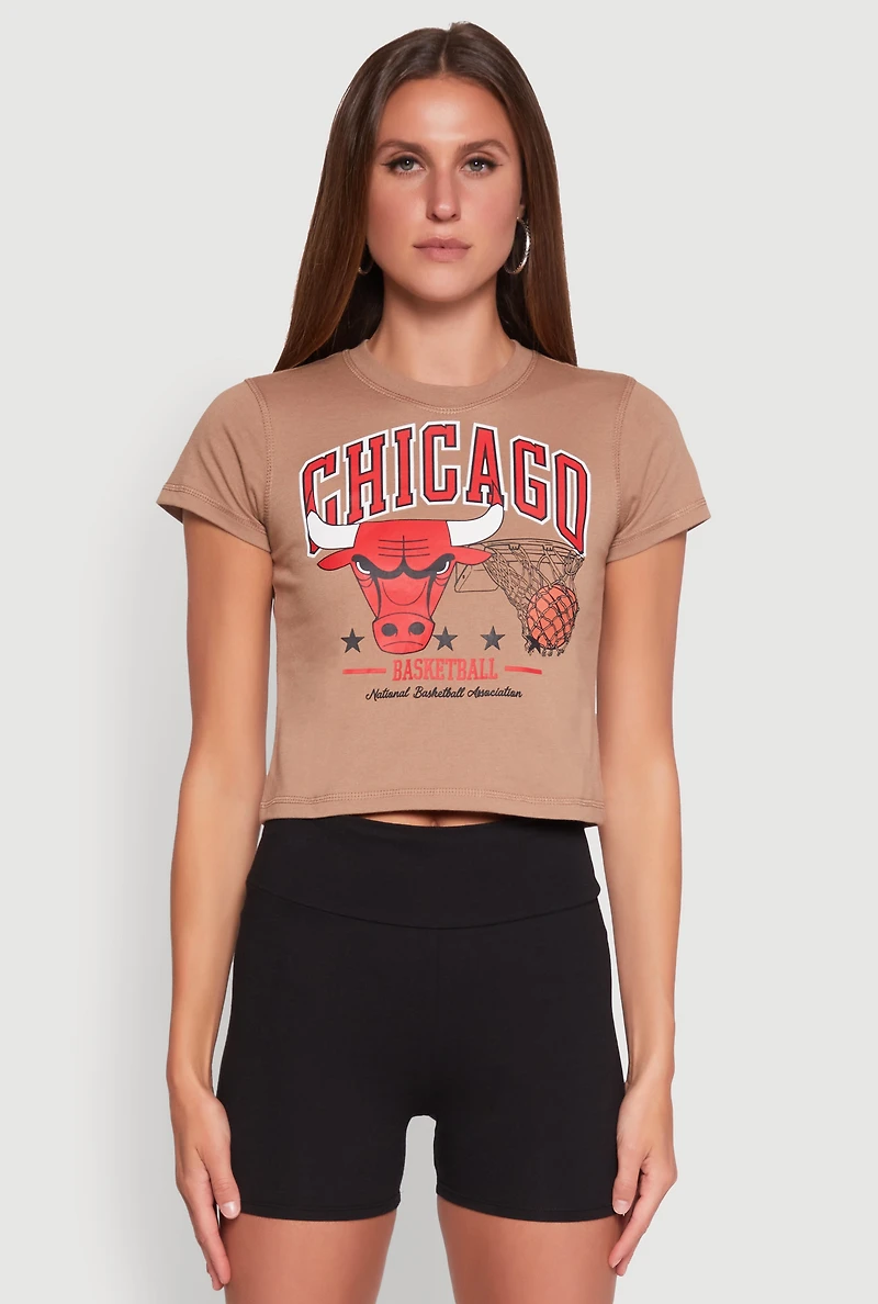 Womens NBA Chicago Bulls Graphic Crop Top, Brown, Size L