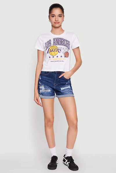 Womens NBA Los Angeles Lakers Cropped Graphic Tee, White, Size M