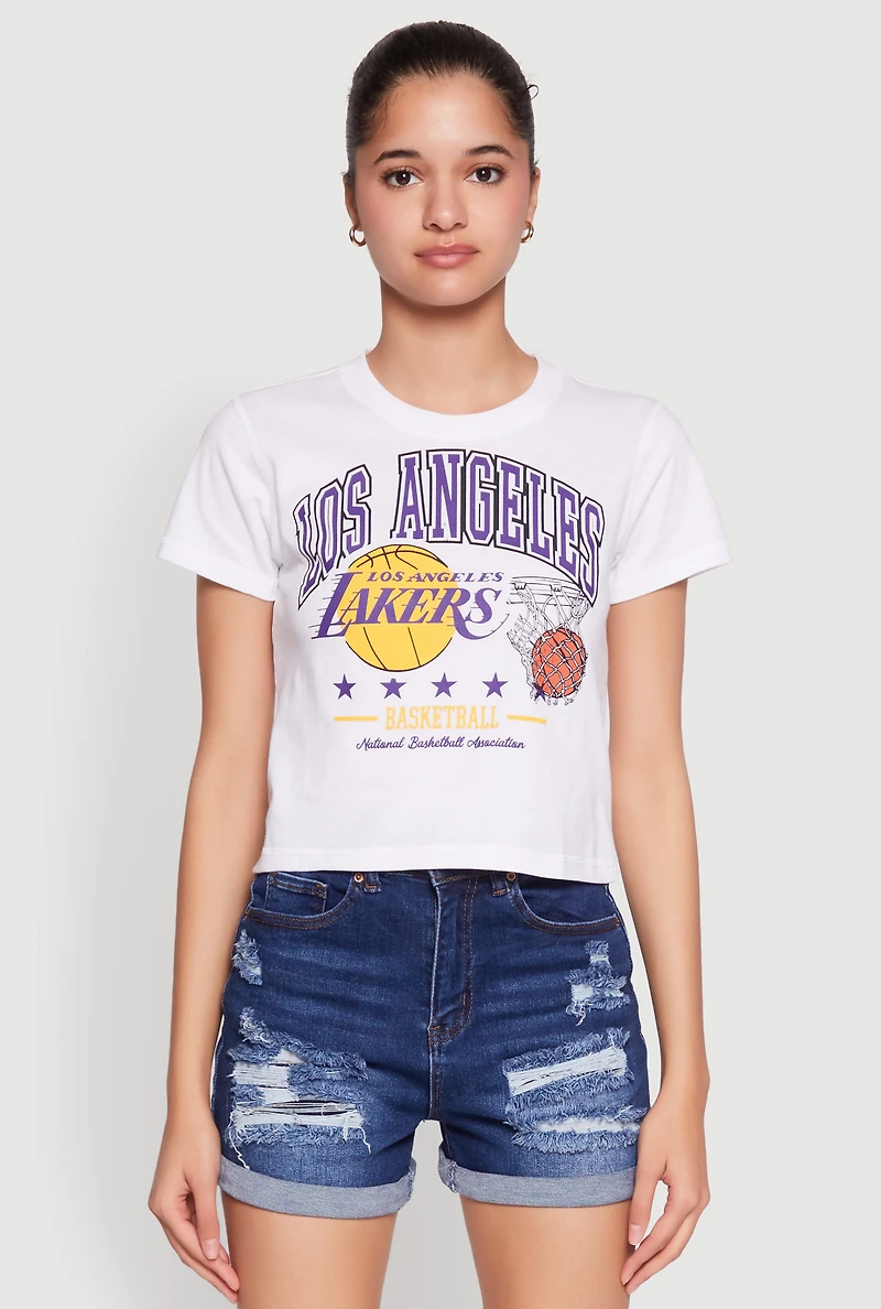 Womens NBA Los Angeles Lakers Cropped Graphic Tee, White, Size M