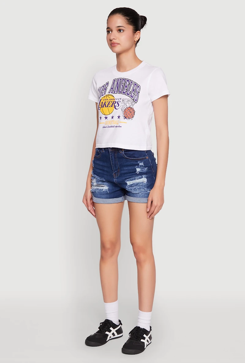 Womens NBA Los Angeles Lakers Cropped Graphic Tee, White, Size M