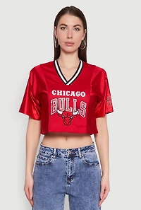 Womens NBA Chicago Bulls Logo Cropped Jersey, Red, Size M