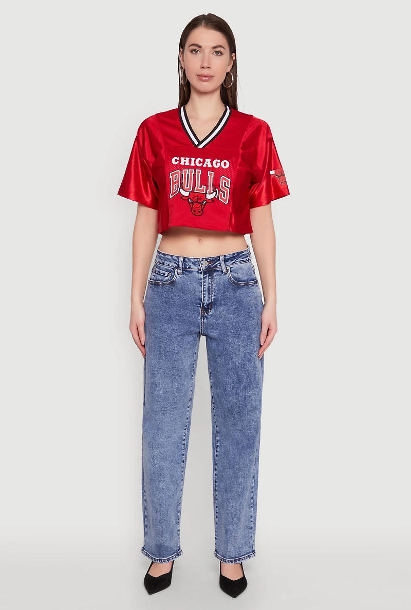 Womens NBA Chicago Bulls Logo Cropped Jersey, Red, Size M
