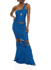 Womens One Shoulder Braid Detail Strap Maxi Dress, Blue, Size S