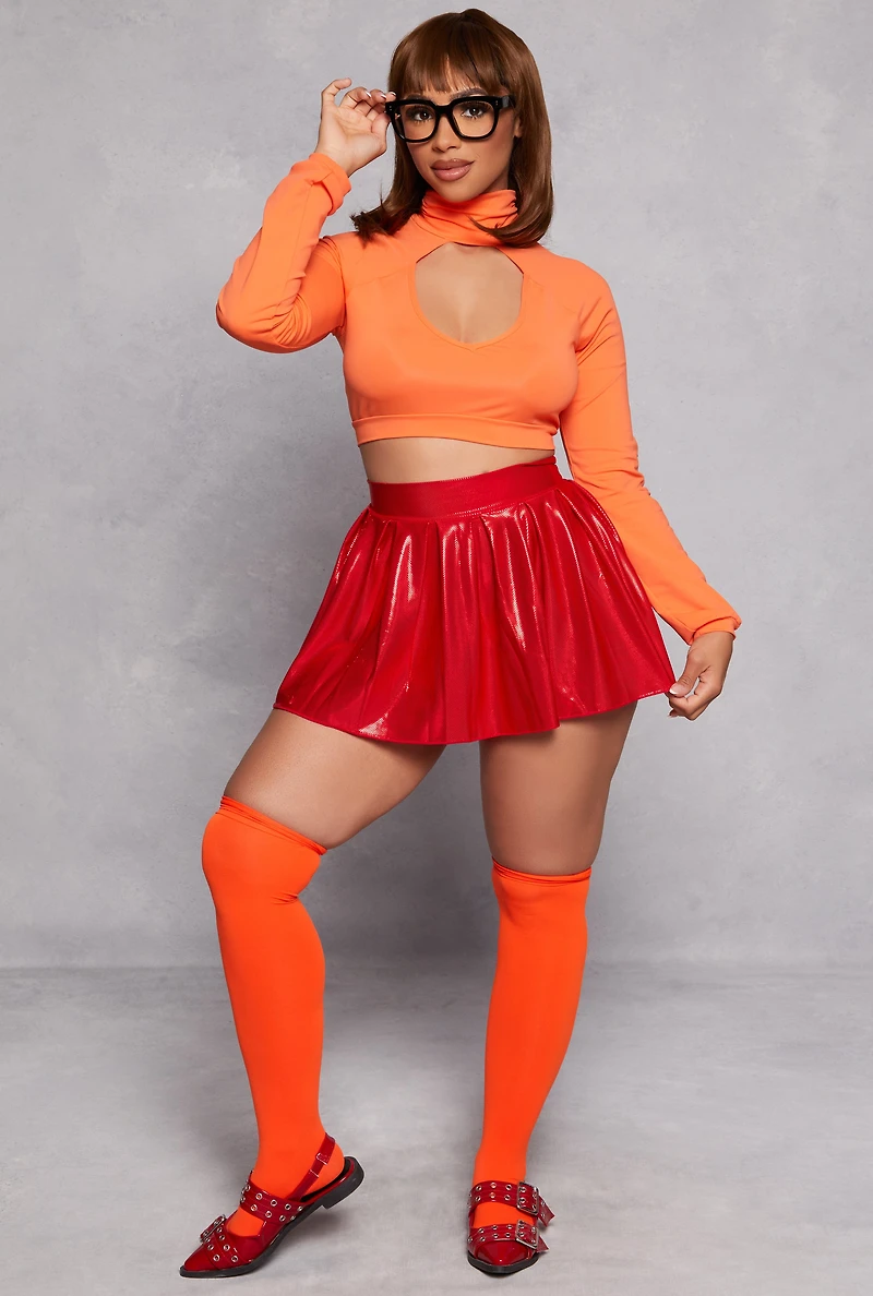 Womens Sexy Smarty Detective Costume with Wig, Orange, Size M