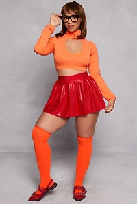 Womens Sexy Smarty Detective Costume with Wig, Orange, Size M
