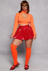Womens Sexy Smarty Detective Costume with Wig, Orange, Size M