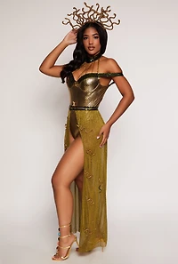 Womens Enchanting Serpent Queen Costume, Yellow, Size XL