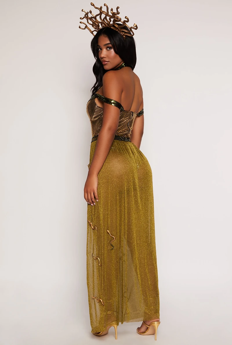 Womens Enchanting Serpent Queen Costume, Yellow, Size XL
