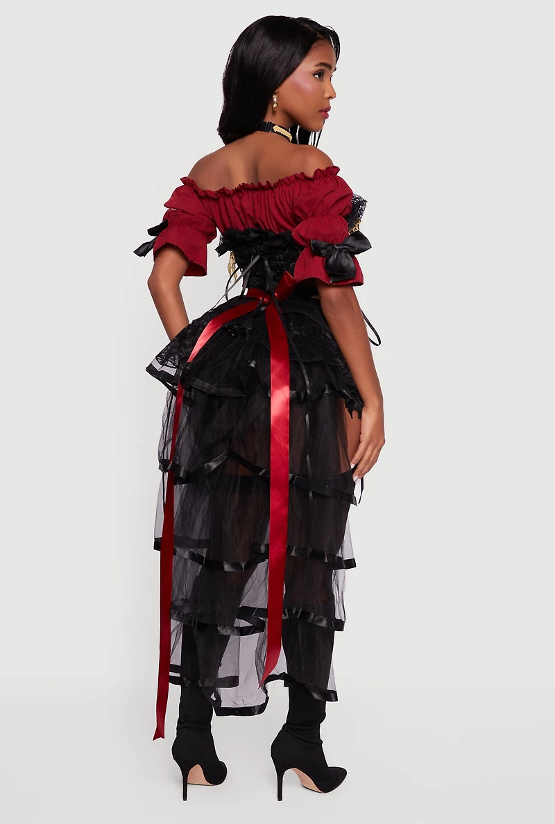 Womens Seven Seas Pirate Costume, Black, Size L