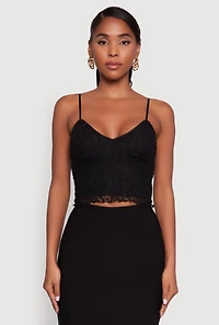 Womens Ambiance Lace Overlay Cropped V Neck Cami,
